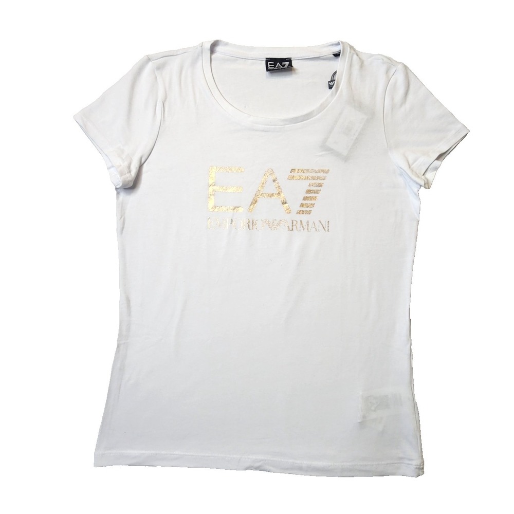 Emporio Armani EA7 Womens Top Short Sleeve Print Tee White, Size XL OEM NWT